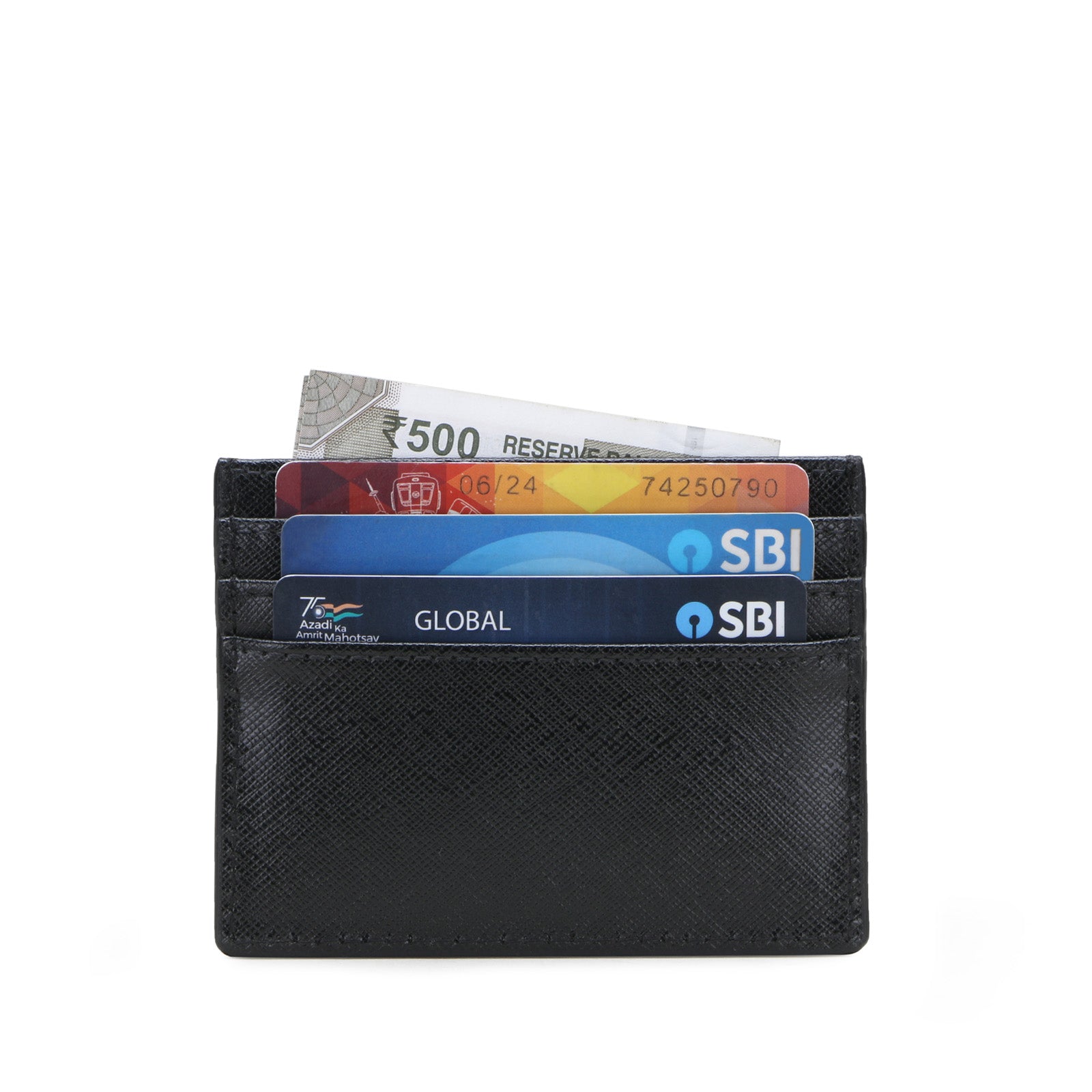 Black Leather Men Basket Weave Design Luxury Card Holder