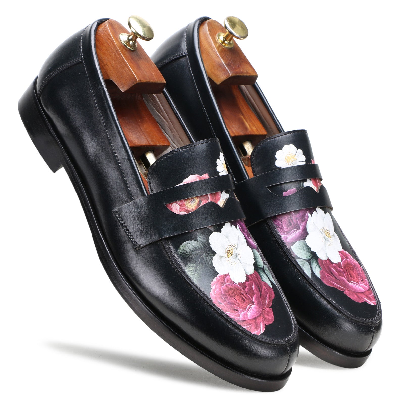 Floral Printed Loafers in Black