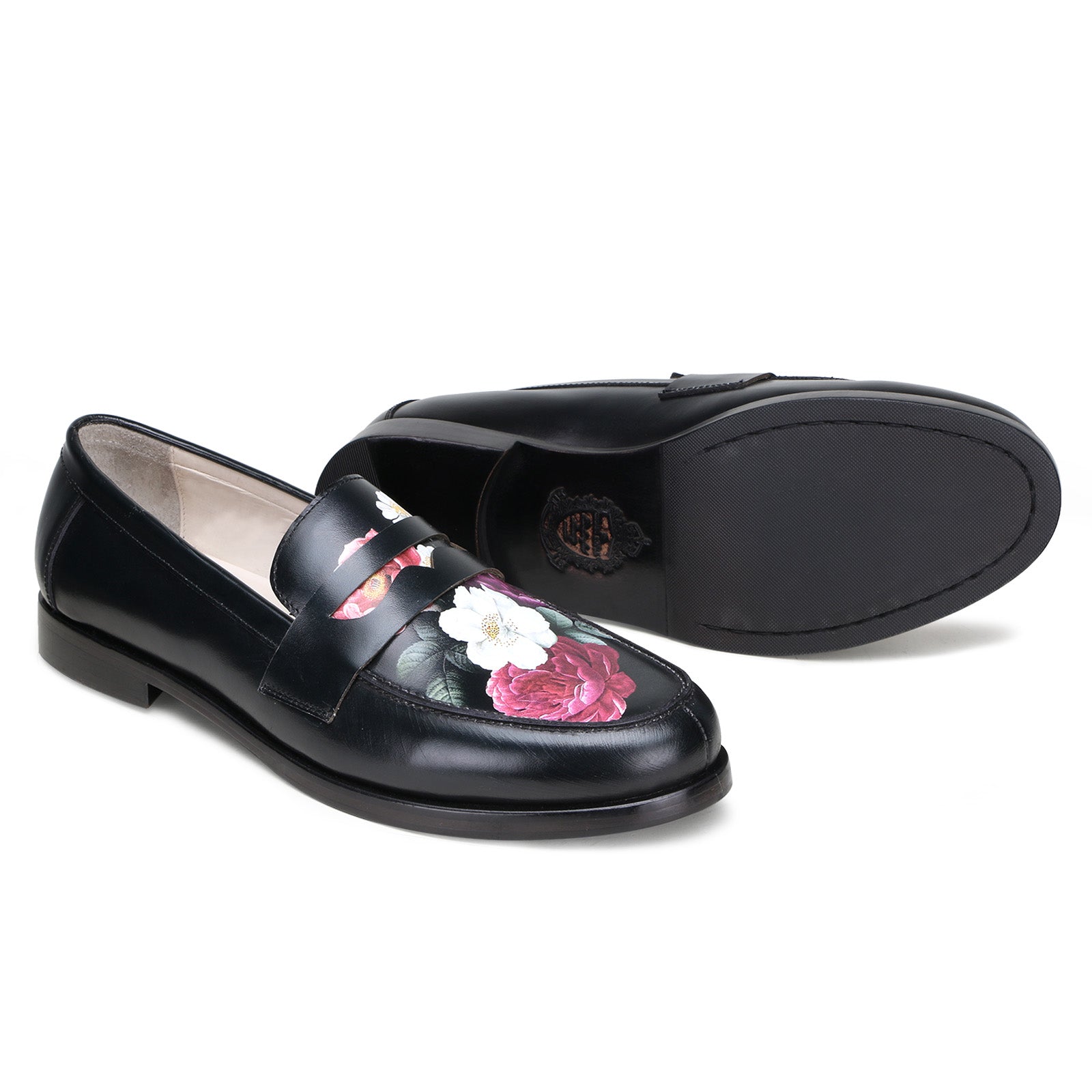 Floral Printed Loafers in Black