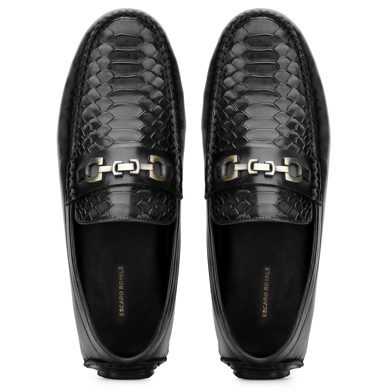 Piton Python-embossed Driving Loafer Shoes in Black