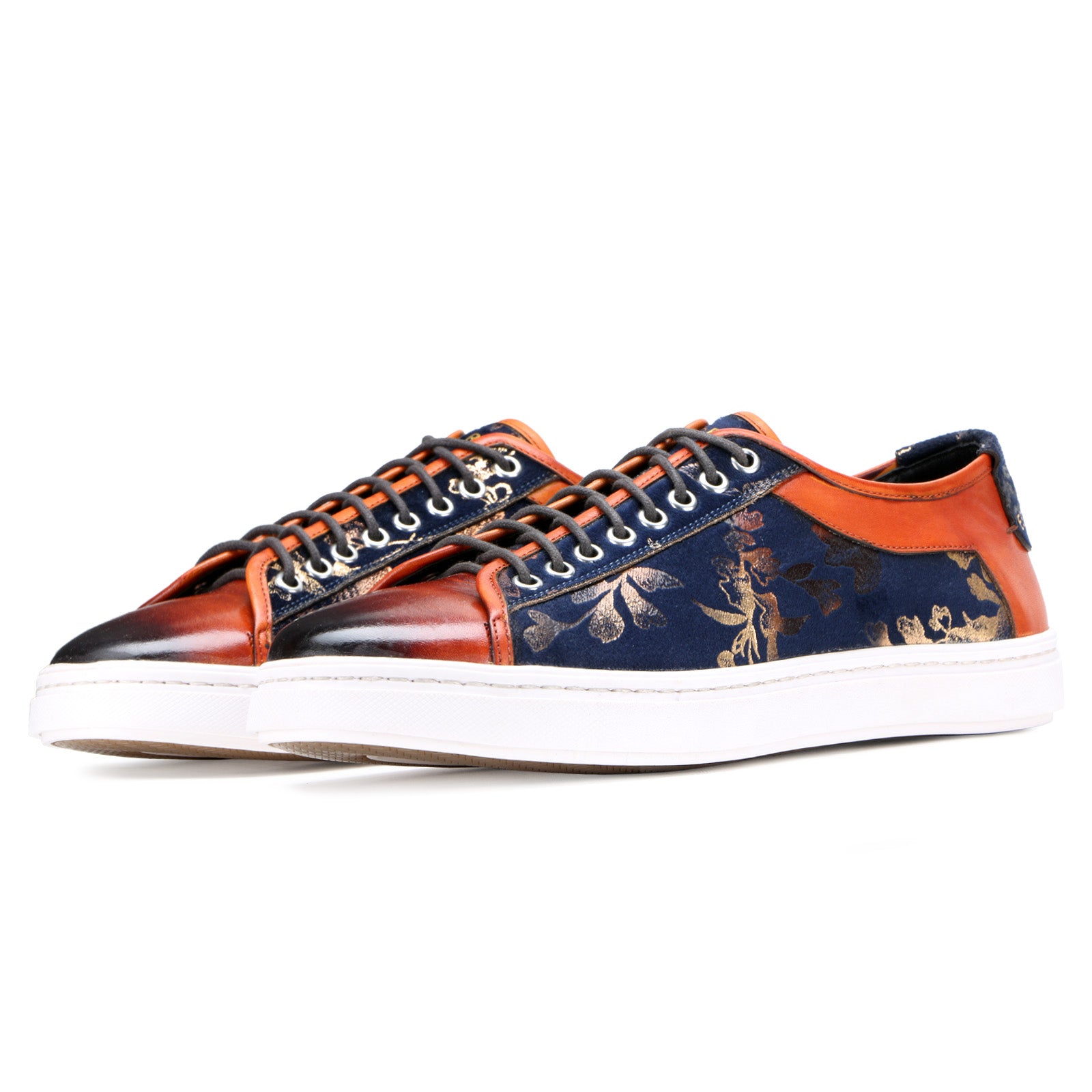 Foilio Luxury Sneakers In Blue Cognac