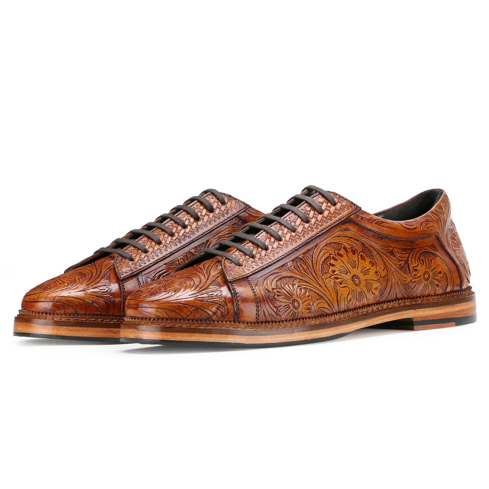 Strumento Handtooled Derby Shoes in Tan