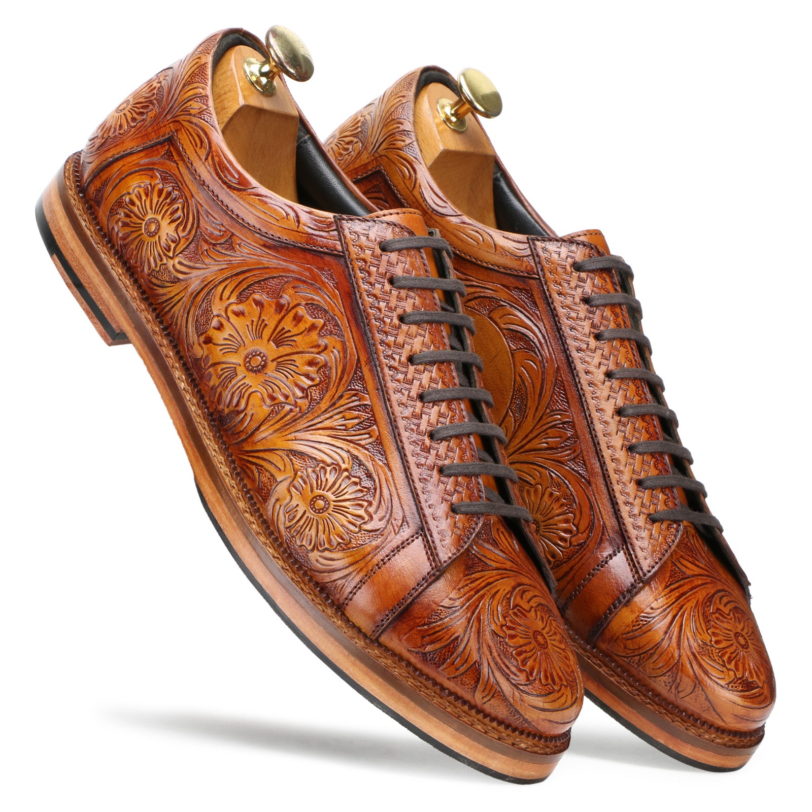Strumento Handtooled Derby Shoes in Tan
