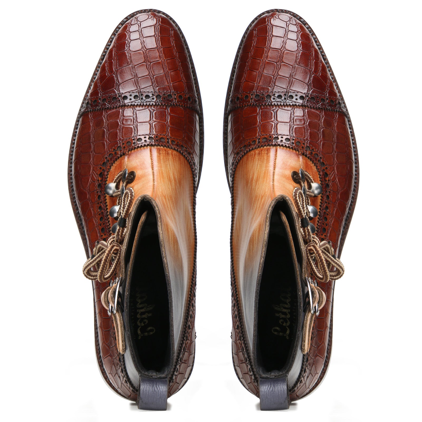 Enigma Toecap Laceup Boots with Buckles in Brown-Tan