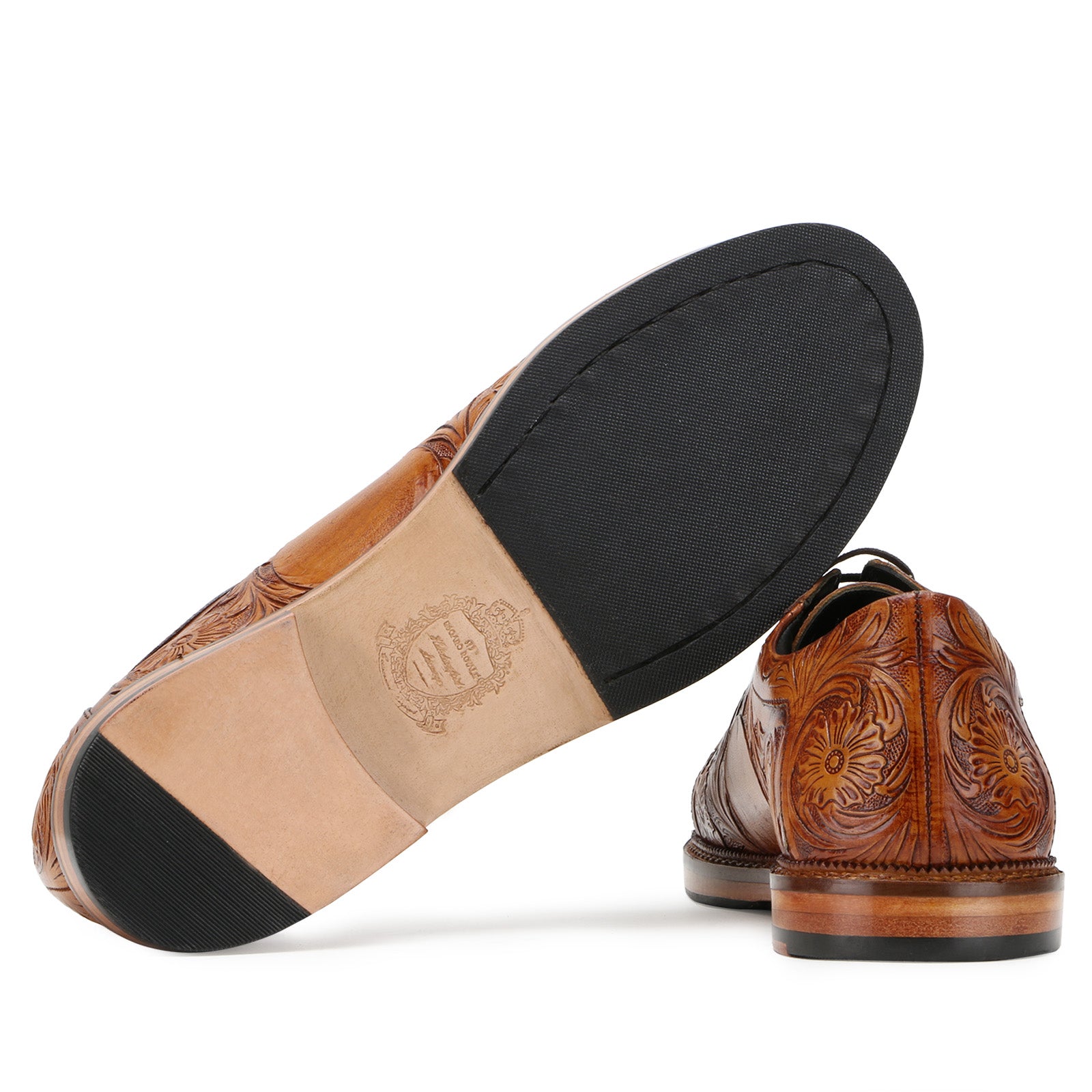 Strumento Handtooled Derby Shoes in Tan