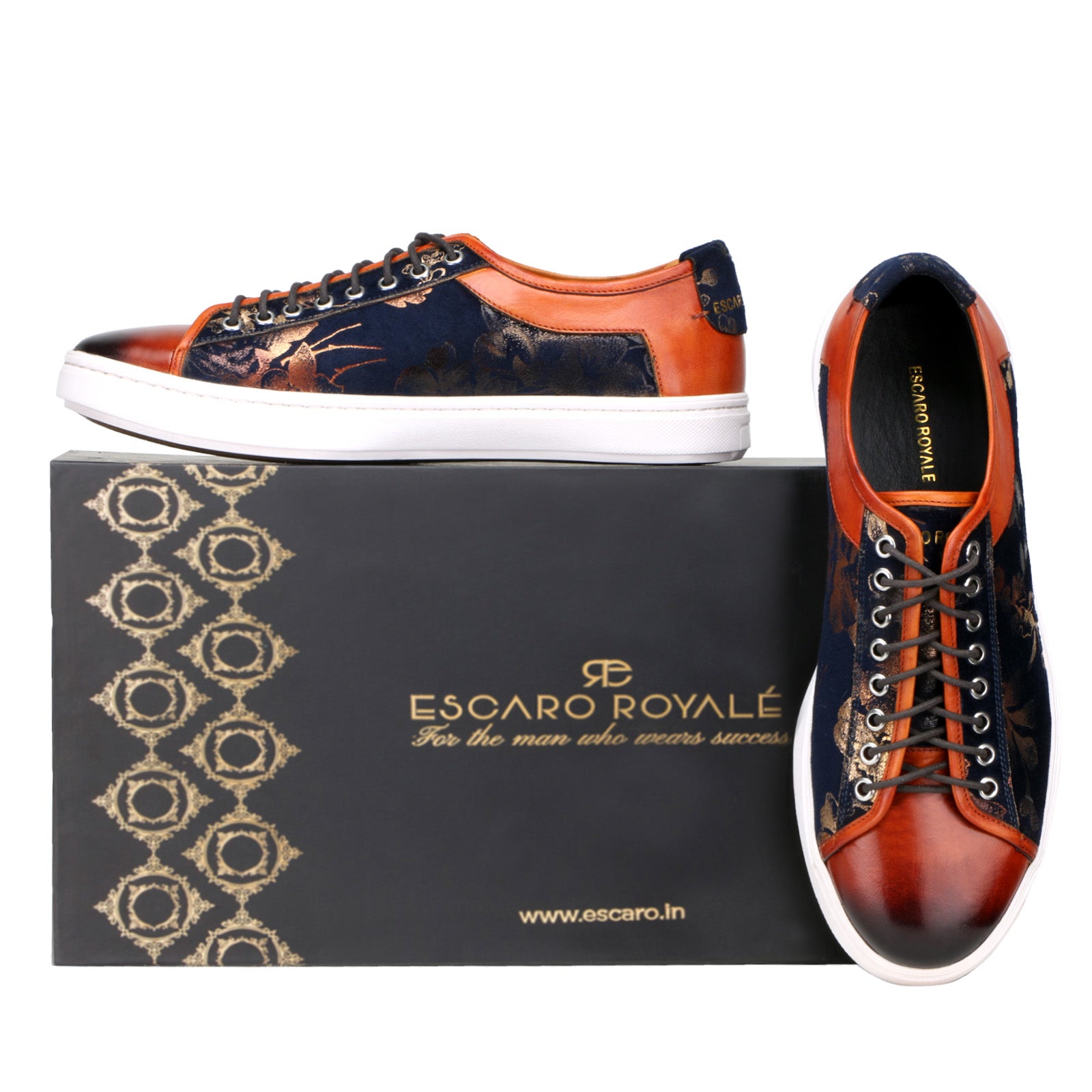 Foilio Luxury Sneakers In Blue Cognac