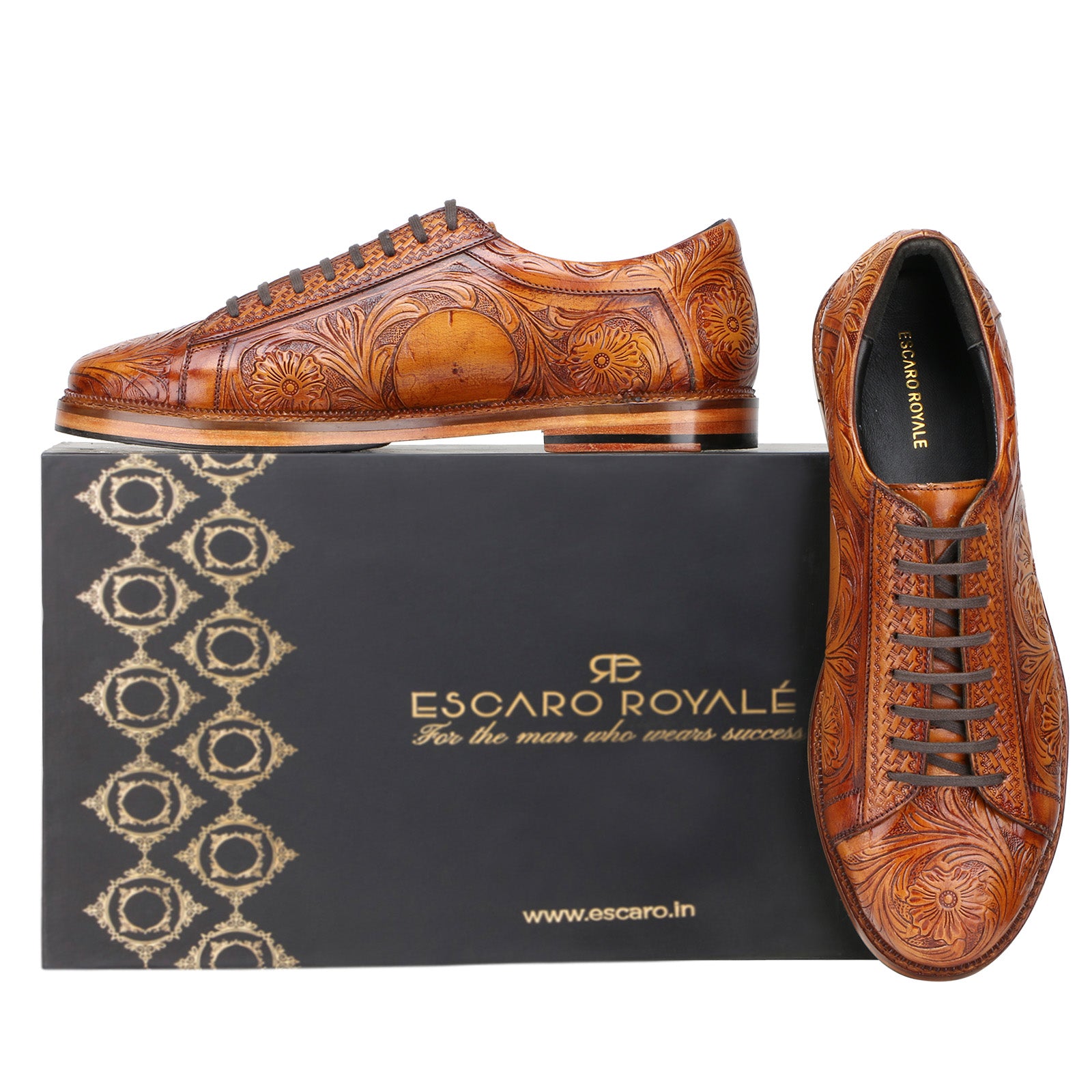 Strumento Handtooled Derby Shoes in Tan