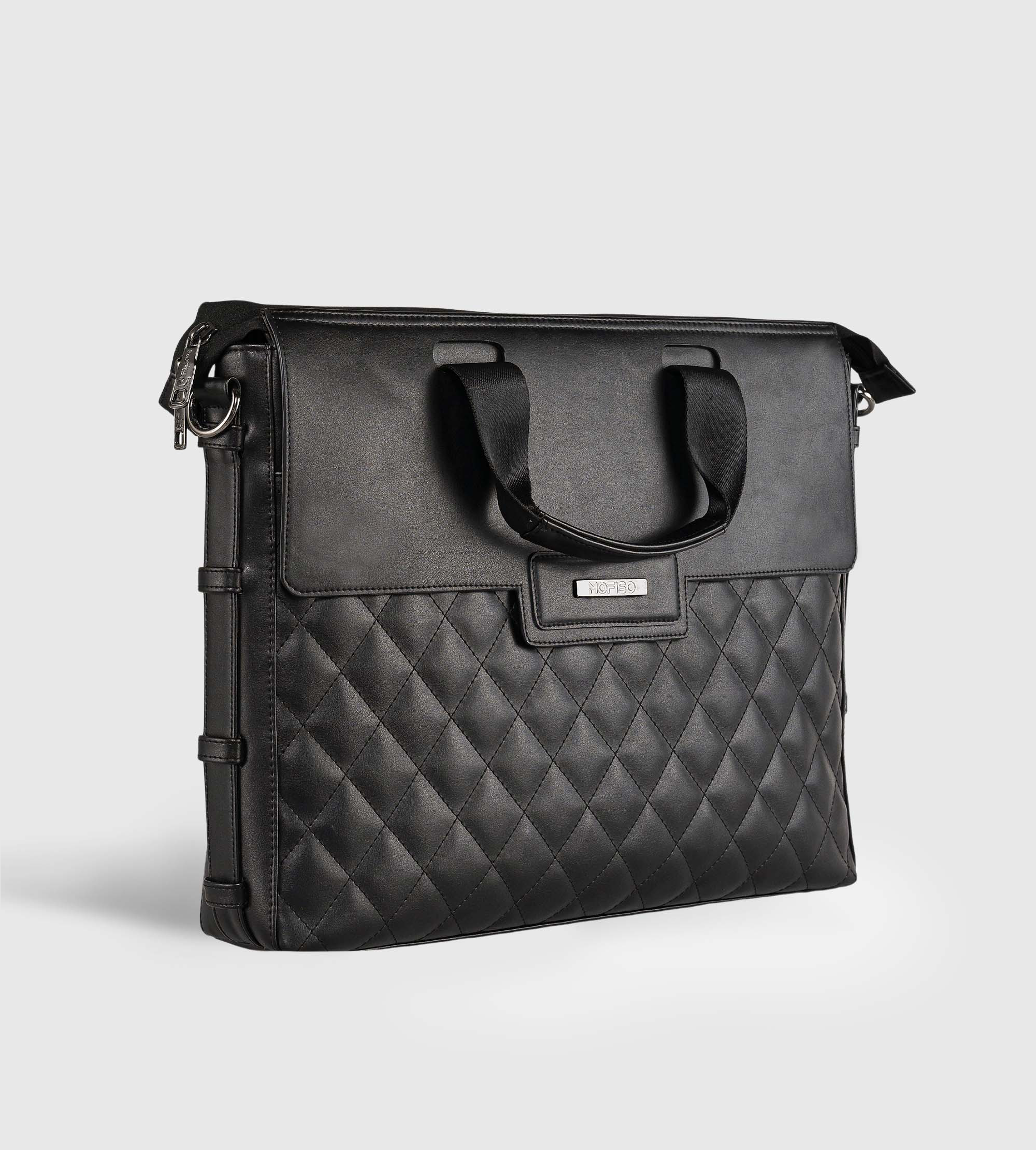 Noir Laptop Bag with Detachable Laptop Sleeve- Black