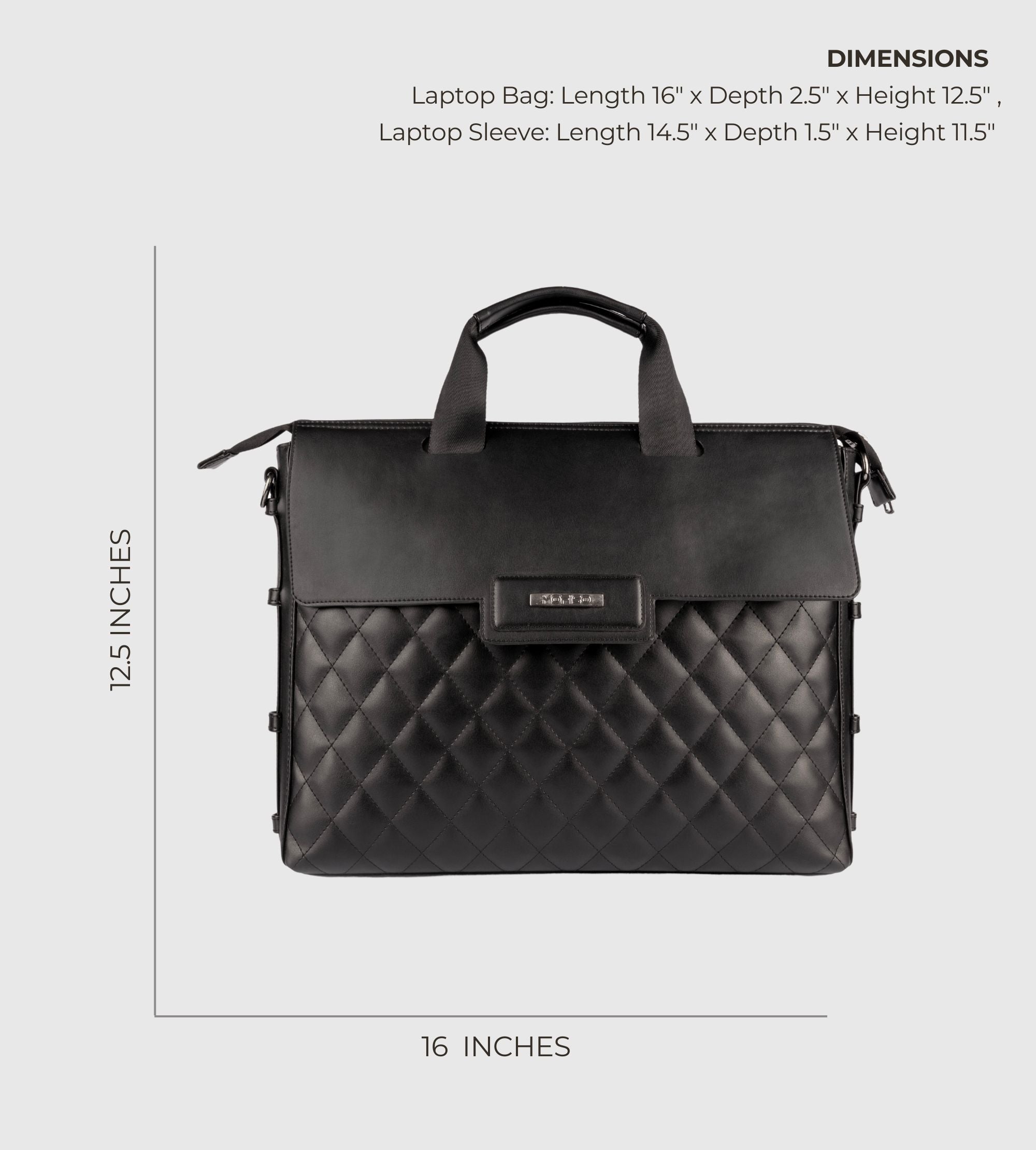 Noir Laptop Bag with Detachable Laptop Sleeve- Black