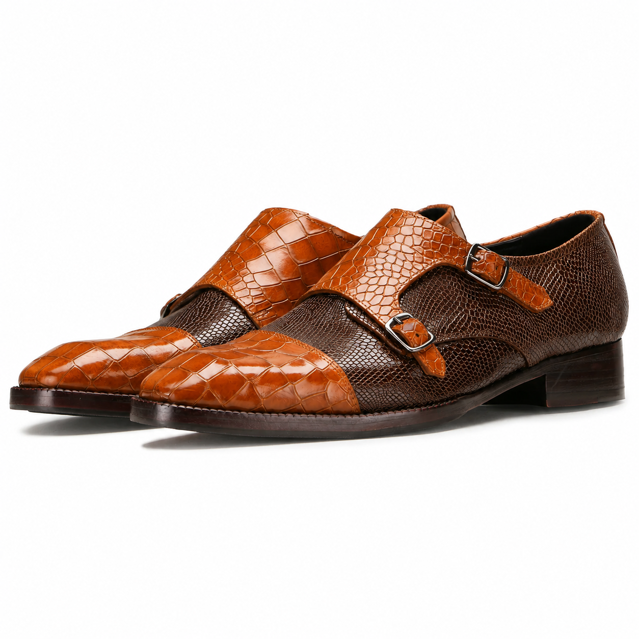 Neyson Designer Double Monks in Cognac-Brown