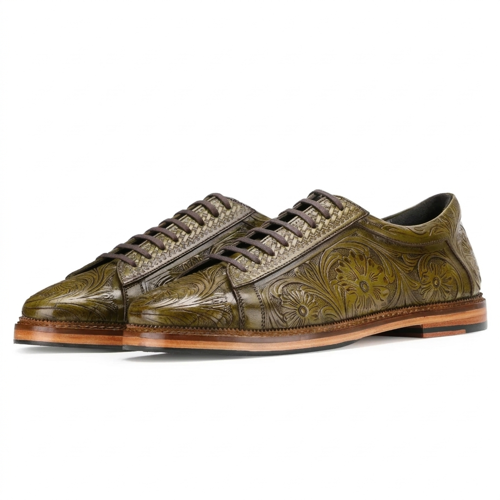 Strumento Handtooled Derby Shoes in Olive