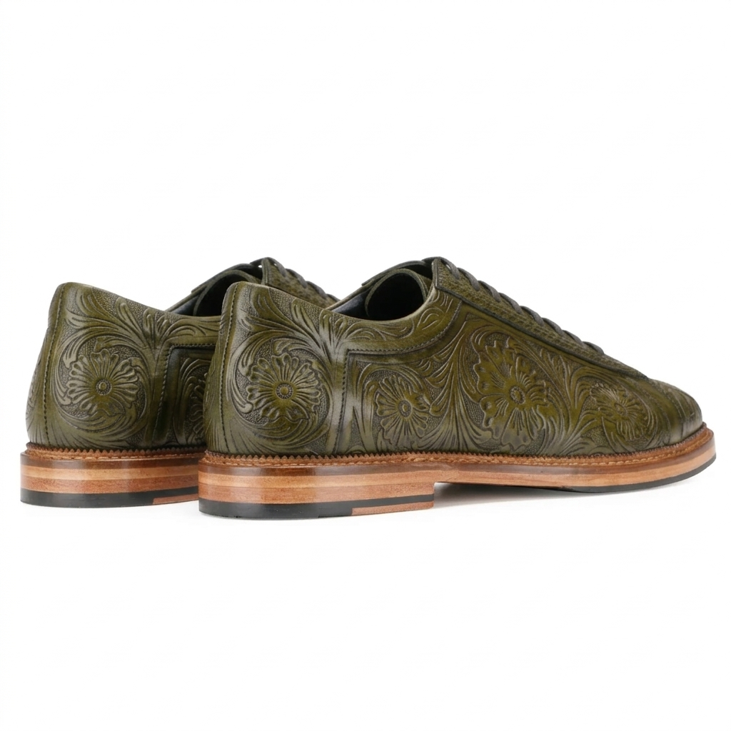 Strumento Handtooled Derby Shoes in Olive