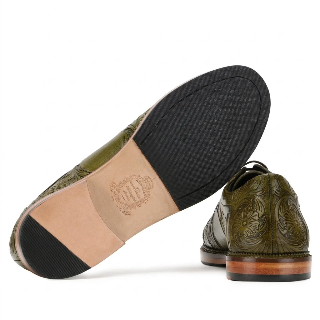 Strumento Handtooled Derby Shoes in Olive
