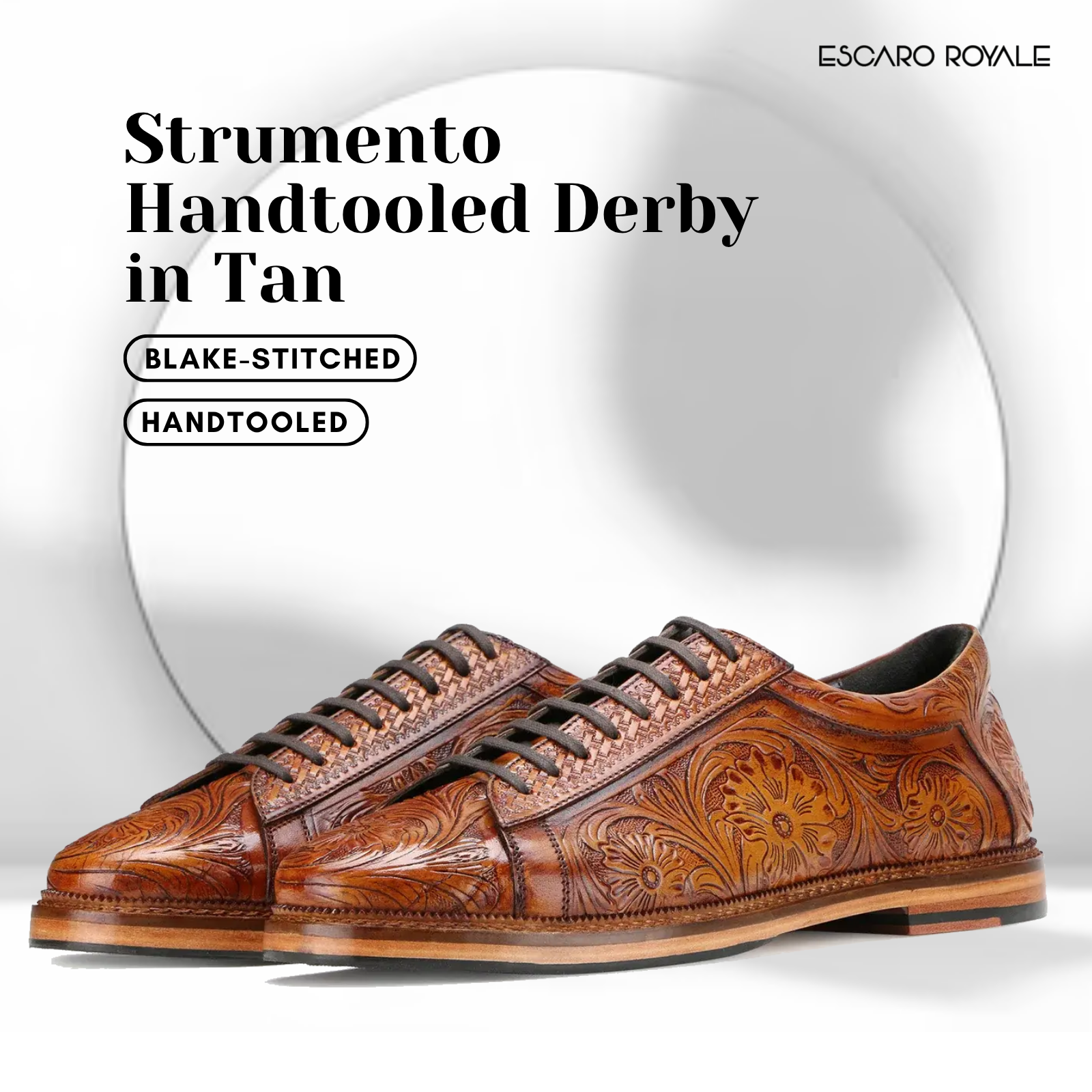 Strumento Handtooled Derby Shoes in Tan