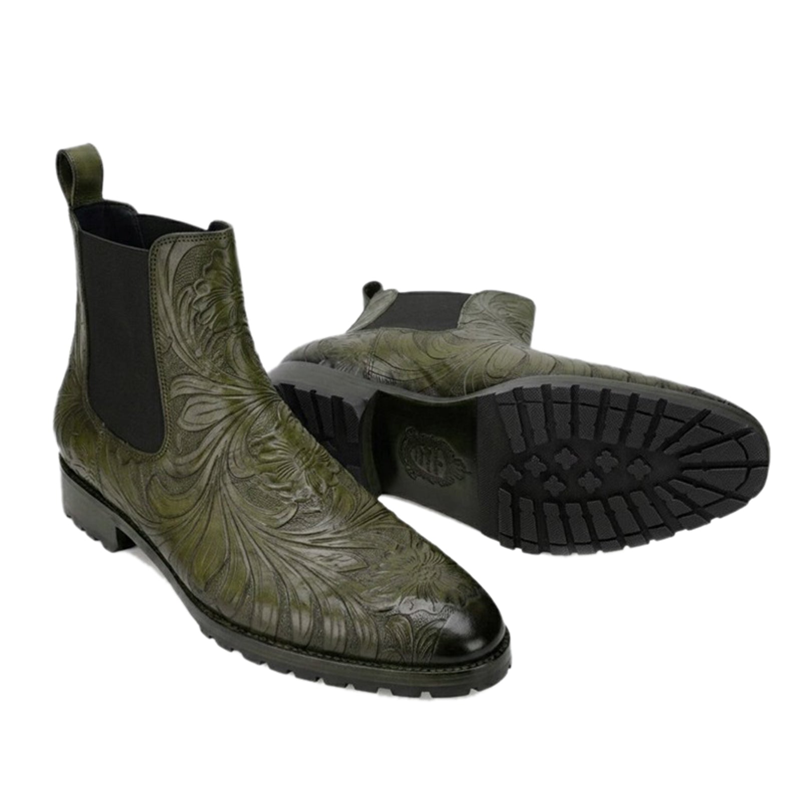 Florentine Handtooled Chelsea Boot in Olive