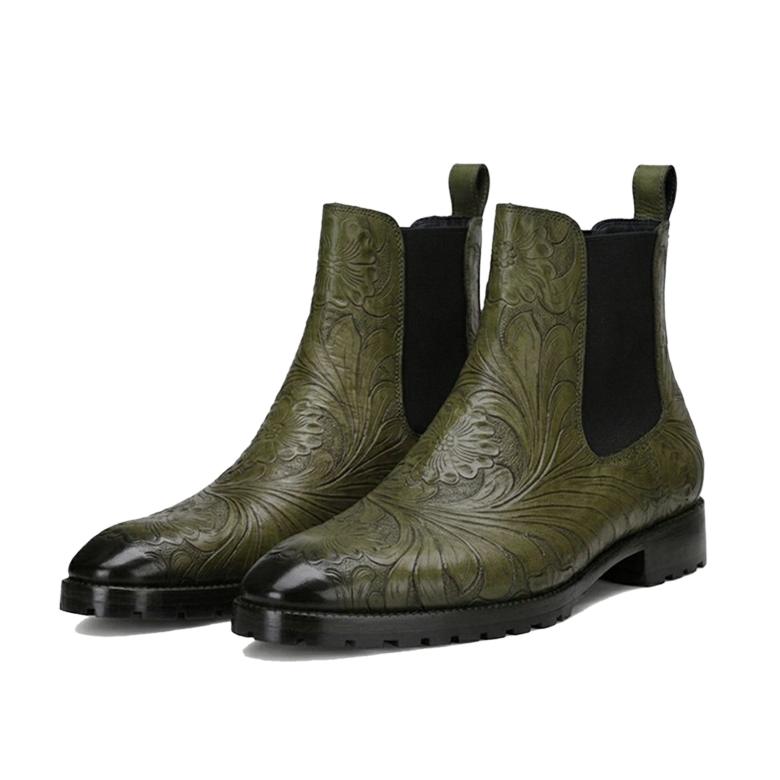 Florentine Handtooled Chelsea Boot in Olive