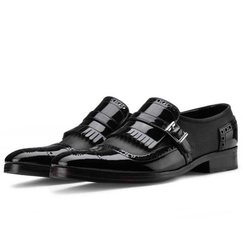 The Marco Dual Textured Kiltie Monkstrap in Black - men's shoes, view 3