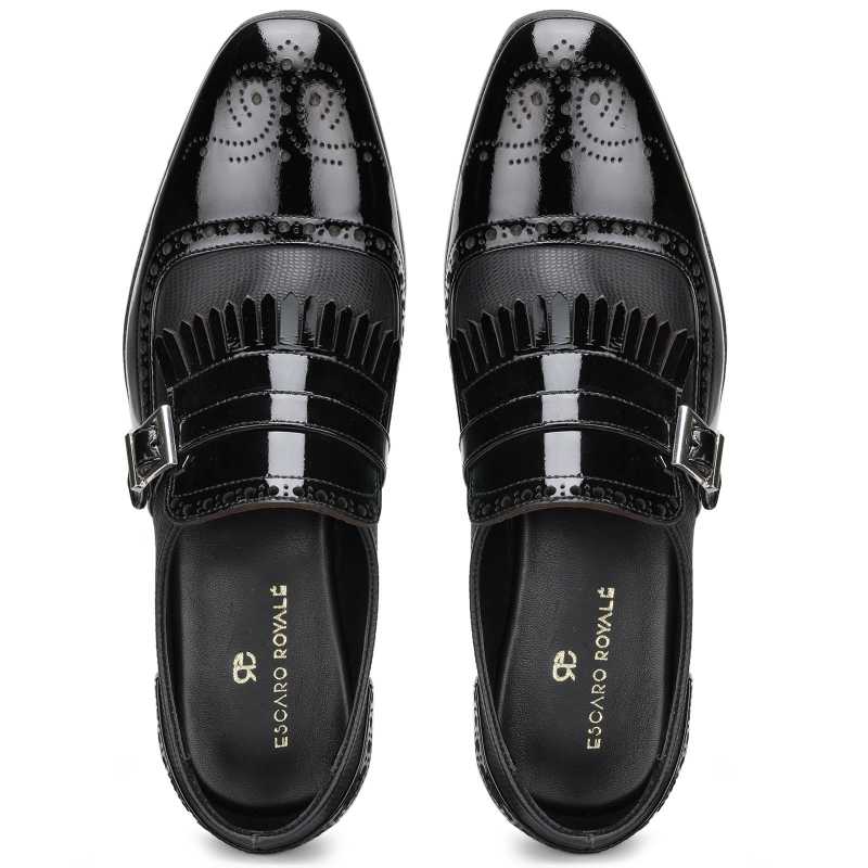 The Marco Dual Textured Kiltie Monkstrap in Black - men's shoes, view 2