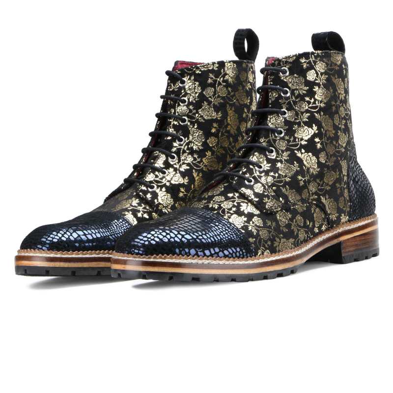 Jose Printed Laceup Boots - Blue Gold / clearance