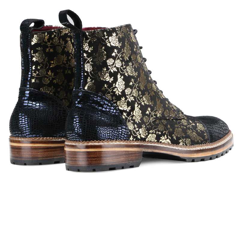 Jose Printed Laceup Boots - Blue Gold / clearance