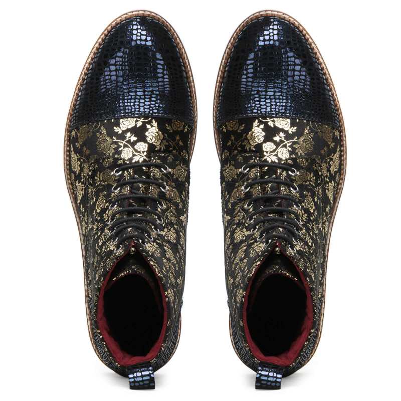 Jose Printed Laceup Boots - Blue Gold / clearance