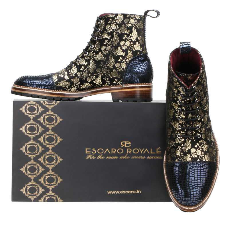 Jose Printed Laceup Boots - Blue Gold / clearance