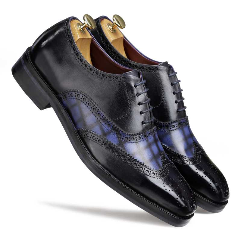 Amato Handpainted Black & Blue Check Brogues