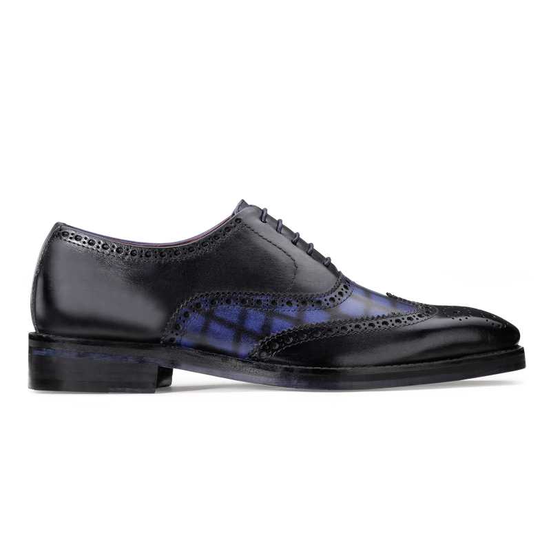 Amato Handpainted Black & Blue Check Brogues