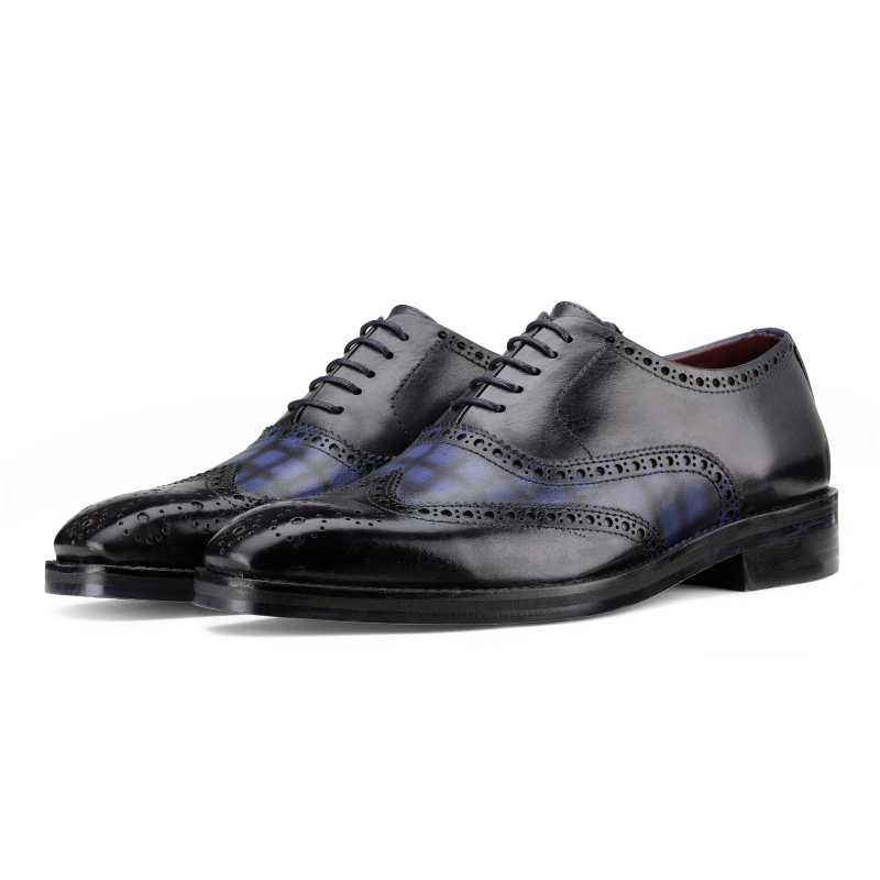 Amato Handpainted Black & Blue Check Brogues