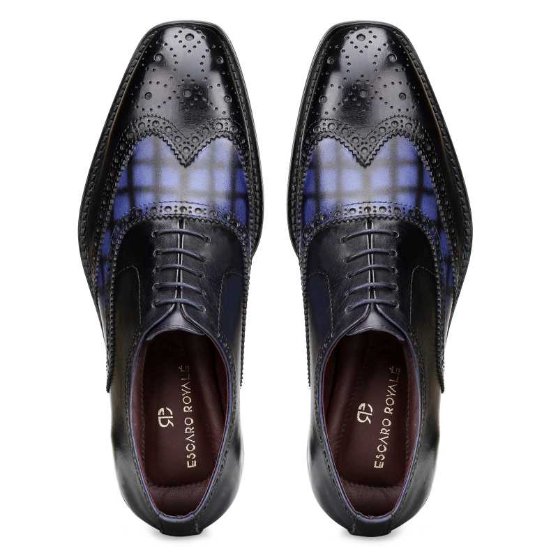 Amato Handpainted Black & Blue Check Brogues