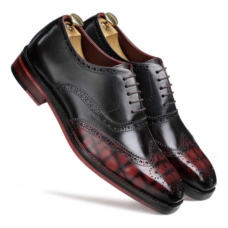 Ralph Handpainted Check Black & Burgundy Brogues