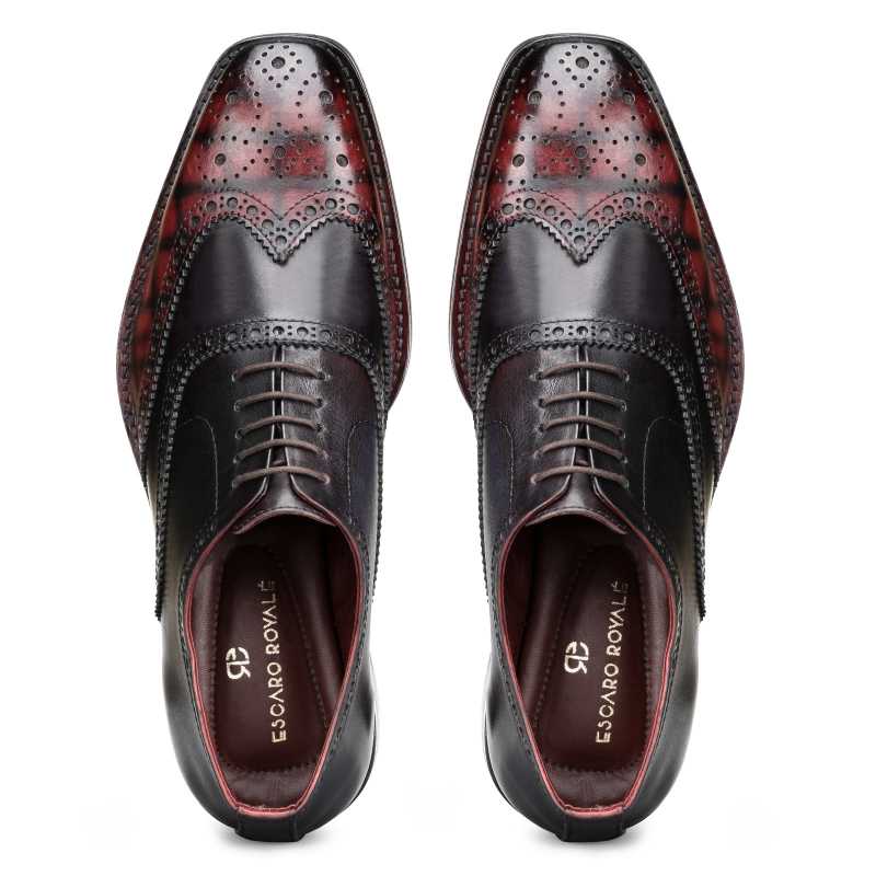 Ralph Handpainted Check Black & Burgundy Brogues