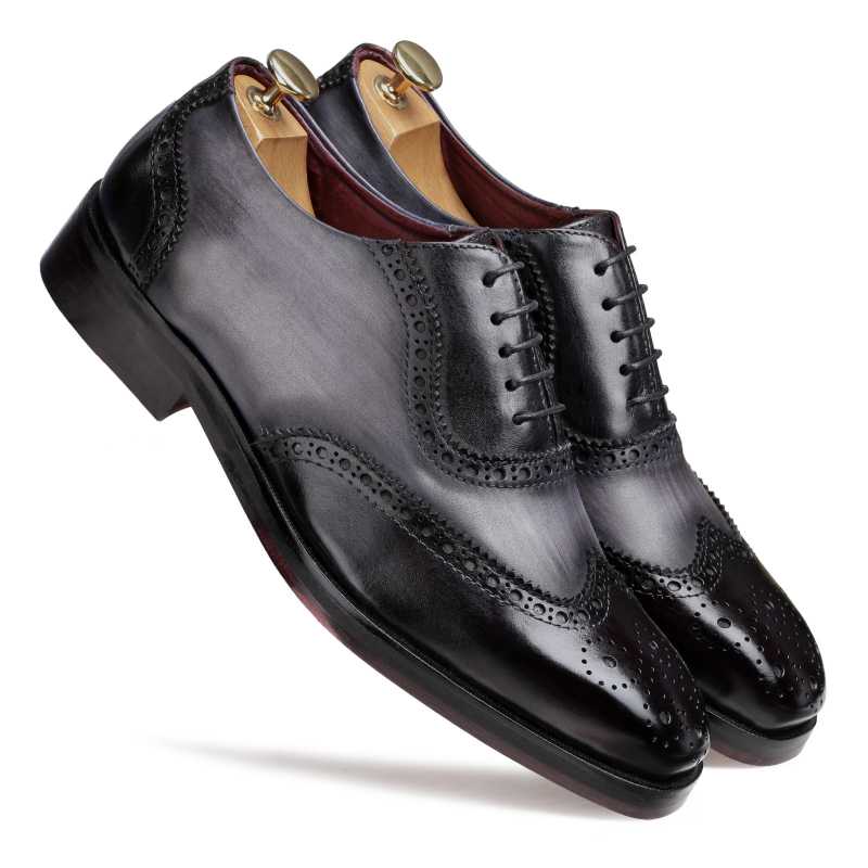 Carlo Handpainted Burnished Wingtip Black Brogues