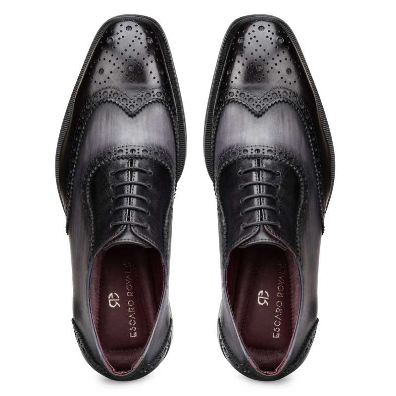 Carlo Handpainted Burnished Wingtip Black Brogues