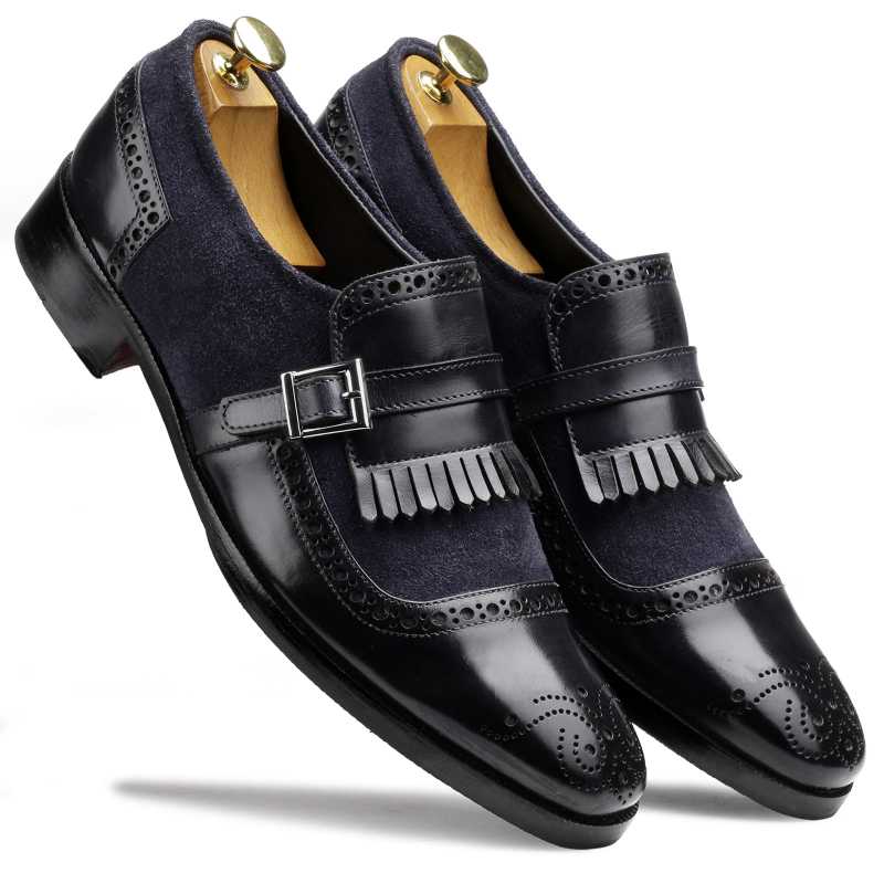 The Marco Dual Textured Kiltie Monkstrap in Blue / clearance