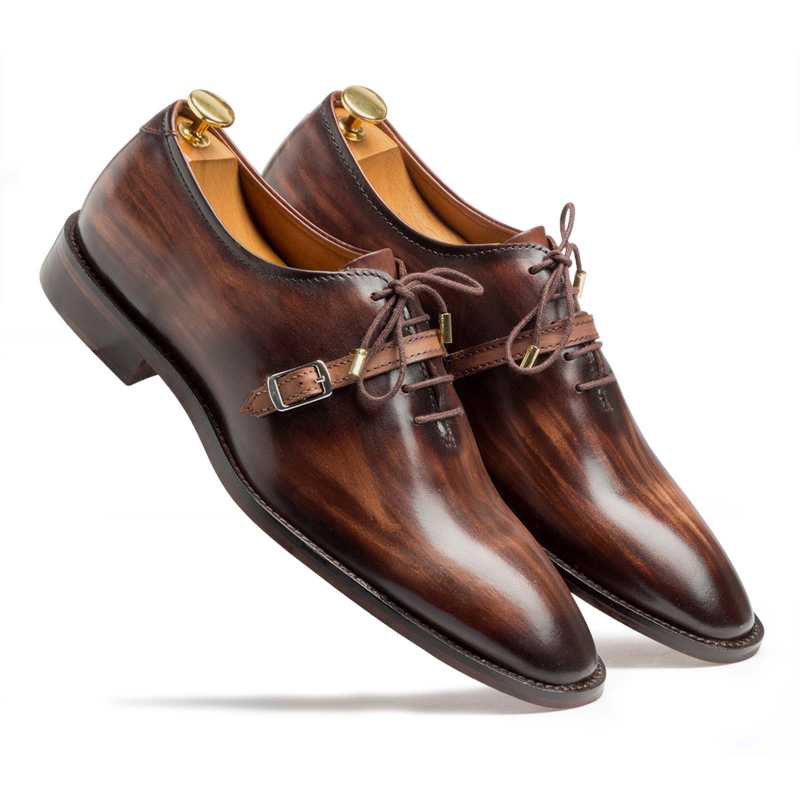 Thin-Strap Dark Brown Wooden Oxford - men's leather shoes, view 1