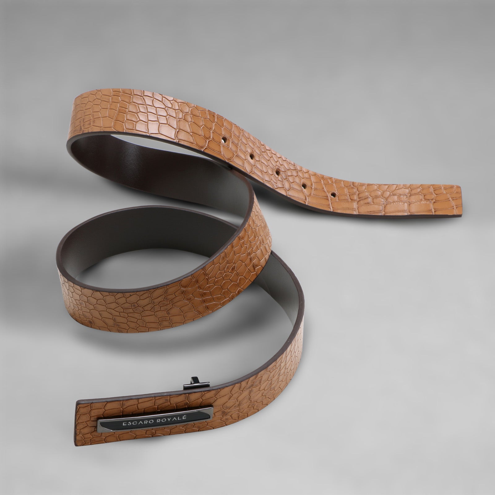 AZEL CROCO Men's Luxury Leather Belt in Tan
