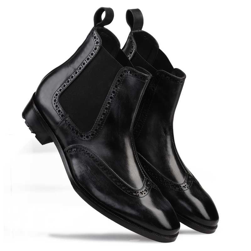 Regal Wingtip Chelsea Boots in Black