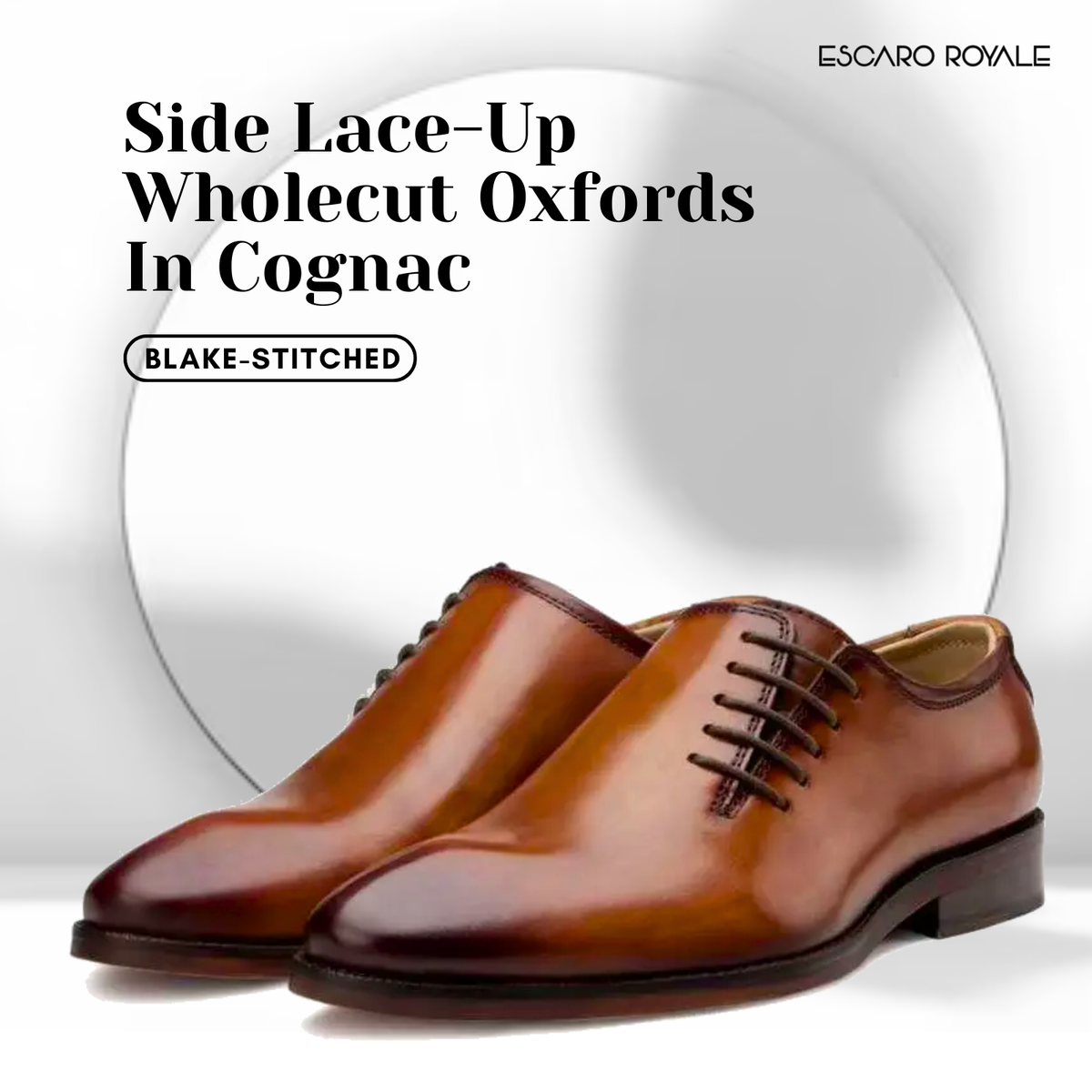 Zeus Side-Laceup Wholecut Oxfords in Cognac