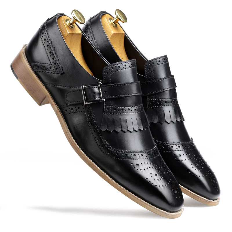 Black Kiltie Buckle Slipons