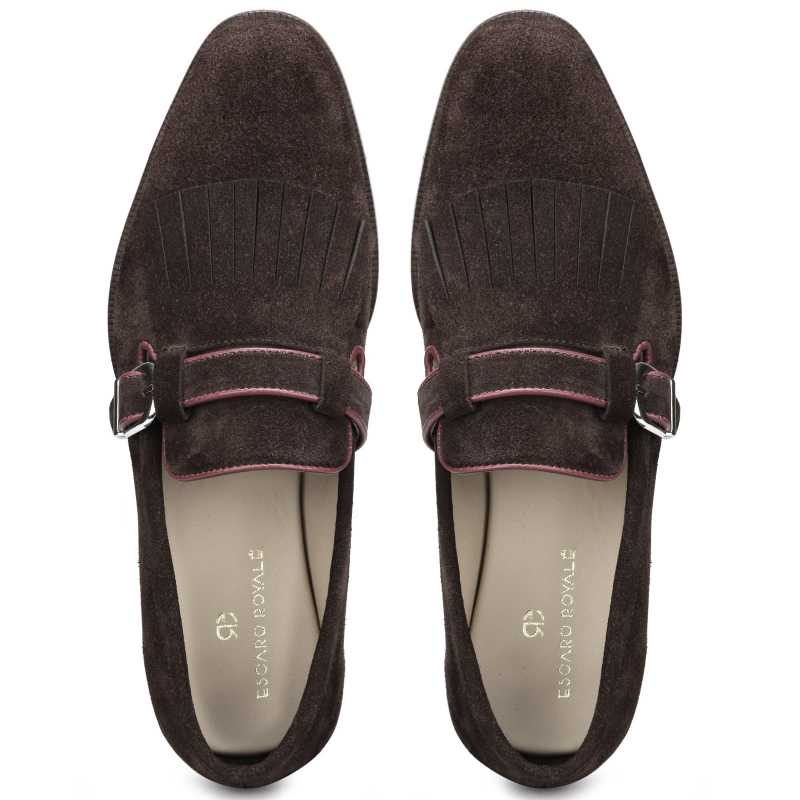 The Edmund Kiltie Monkstrap In Brown Suede
