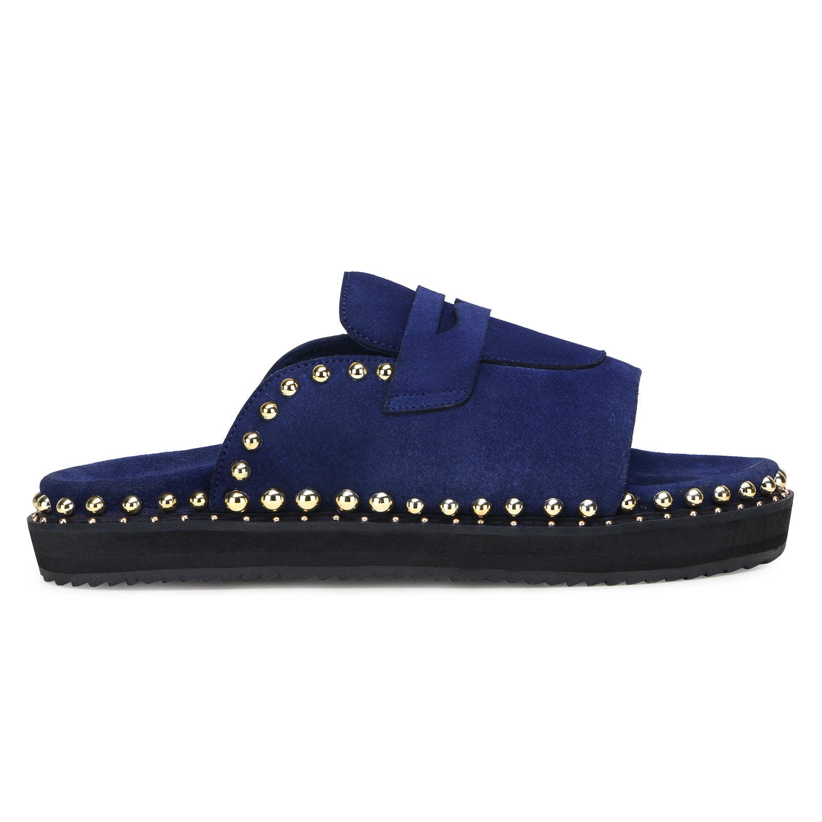 Milano Metal Studded Penny Sliders in Blue