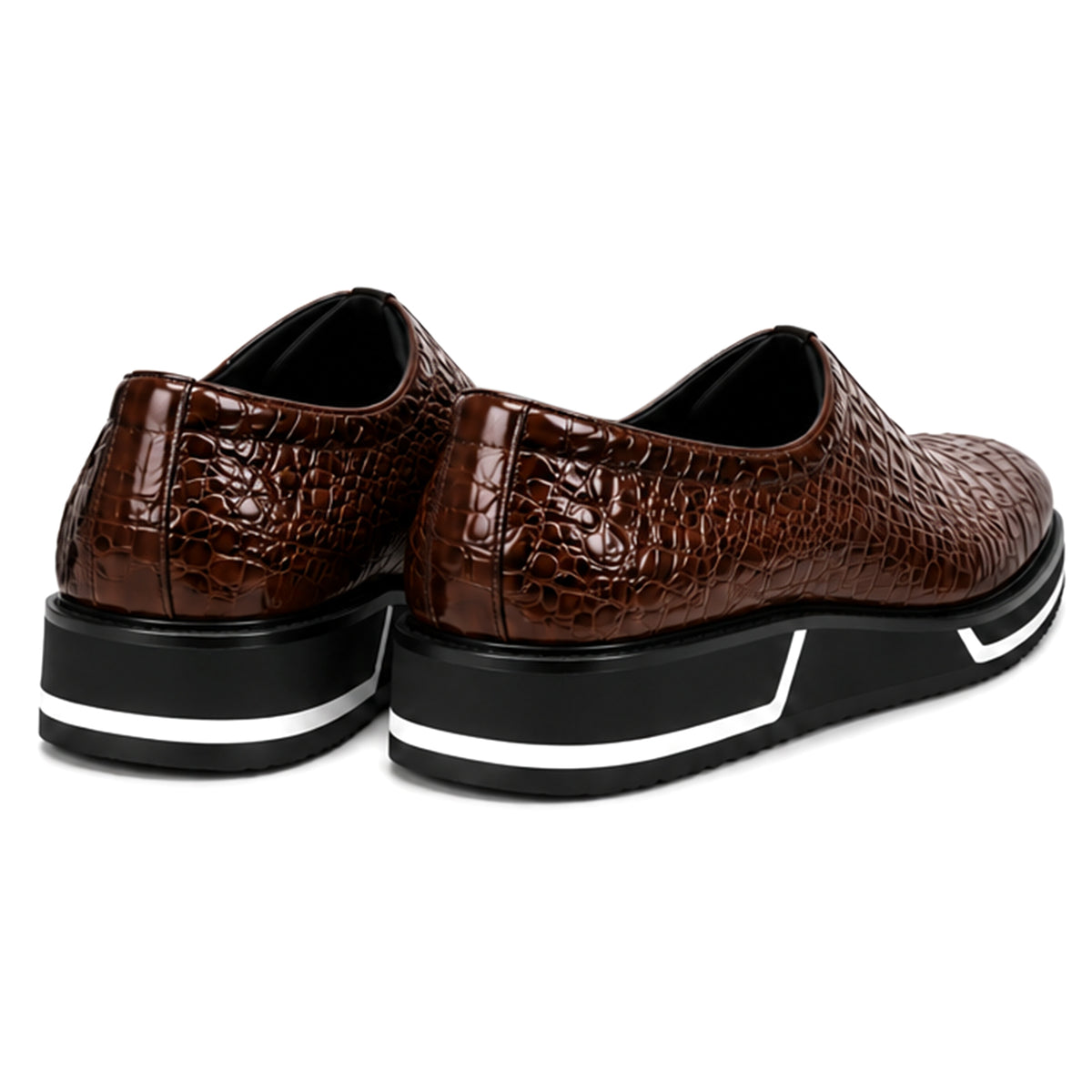 Sovrano Laceless Loafers Croc Pattern in Dark Brown - men's shoes, view 3