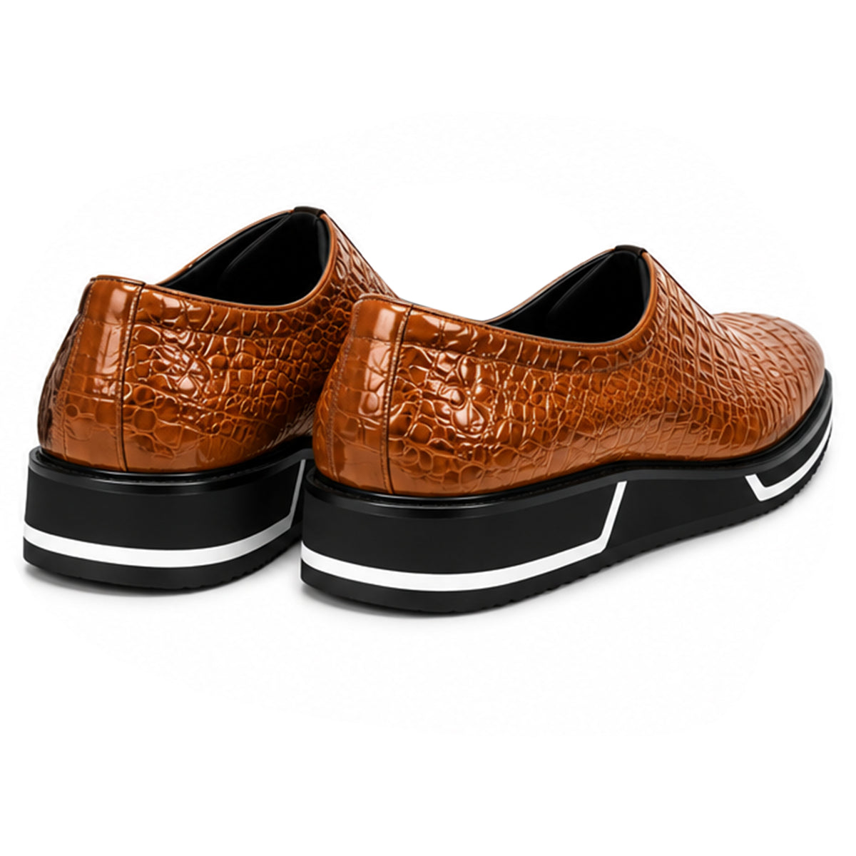 Sovrano Laceless Loafers Croc Pattern in Cognac - men's shoes, view 3