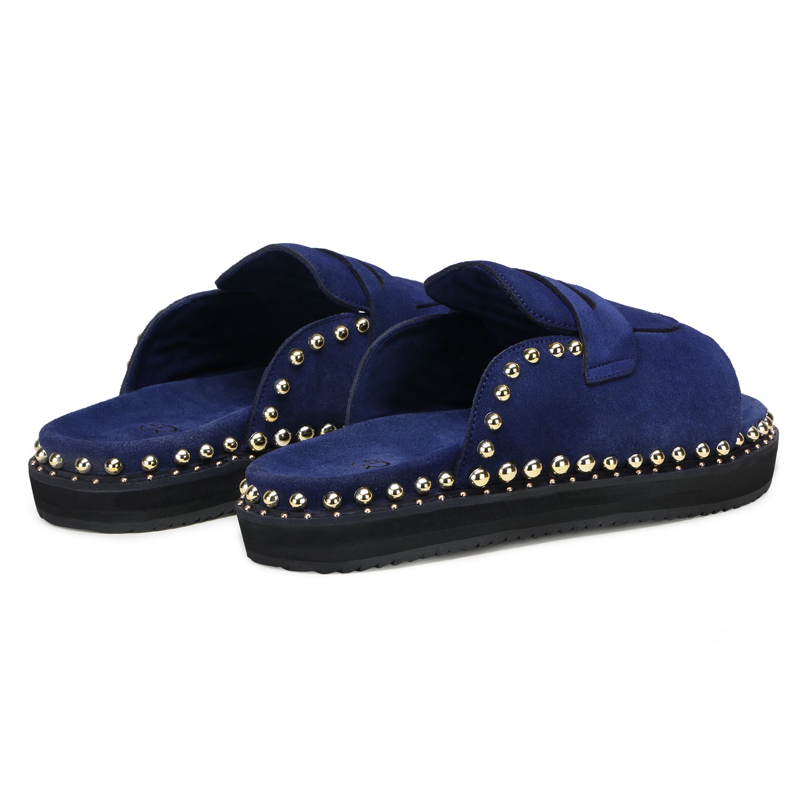 Milano Metal Studded Penny Sliders in Blue
