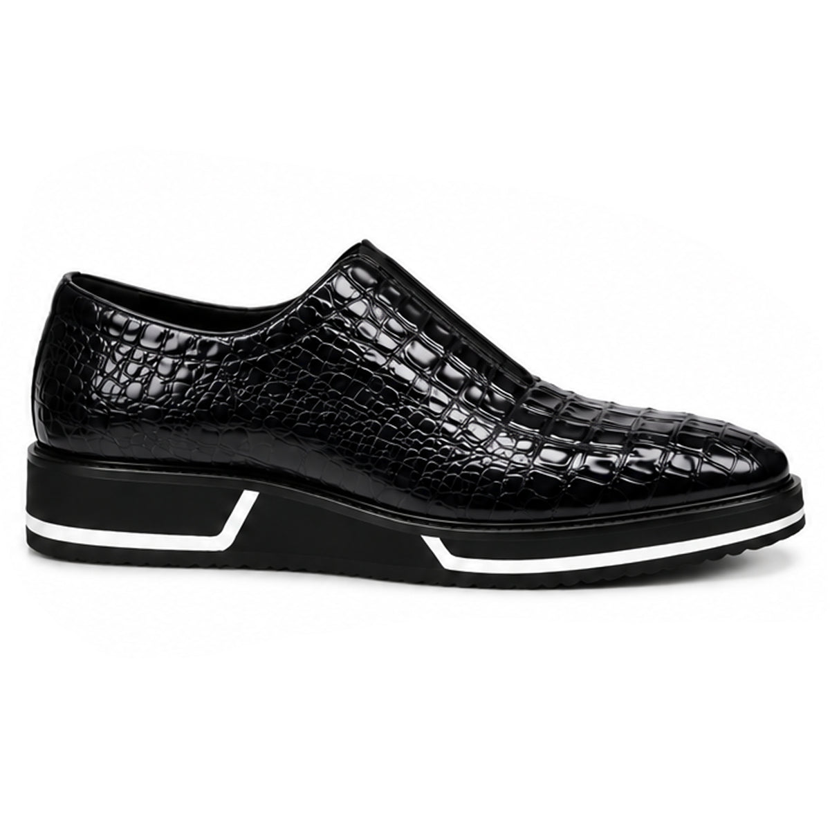 Sovrano Laceless Loafers Croc Pattern in Black - men's shoes, view 4