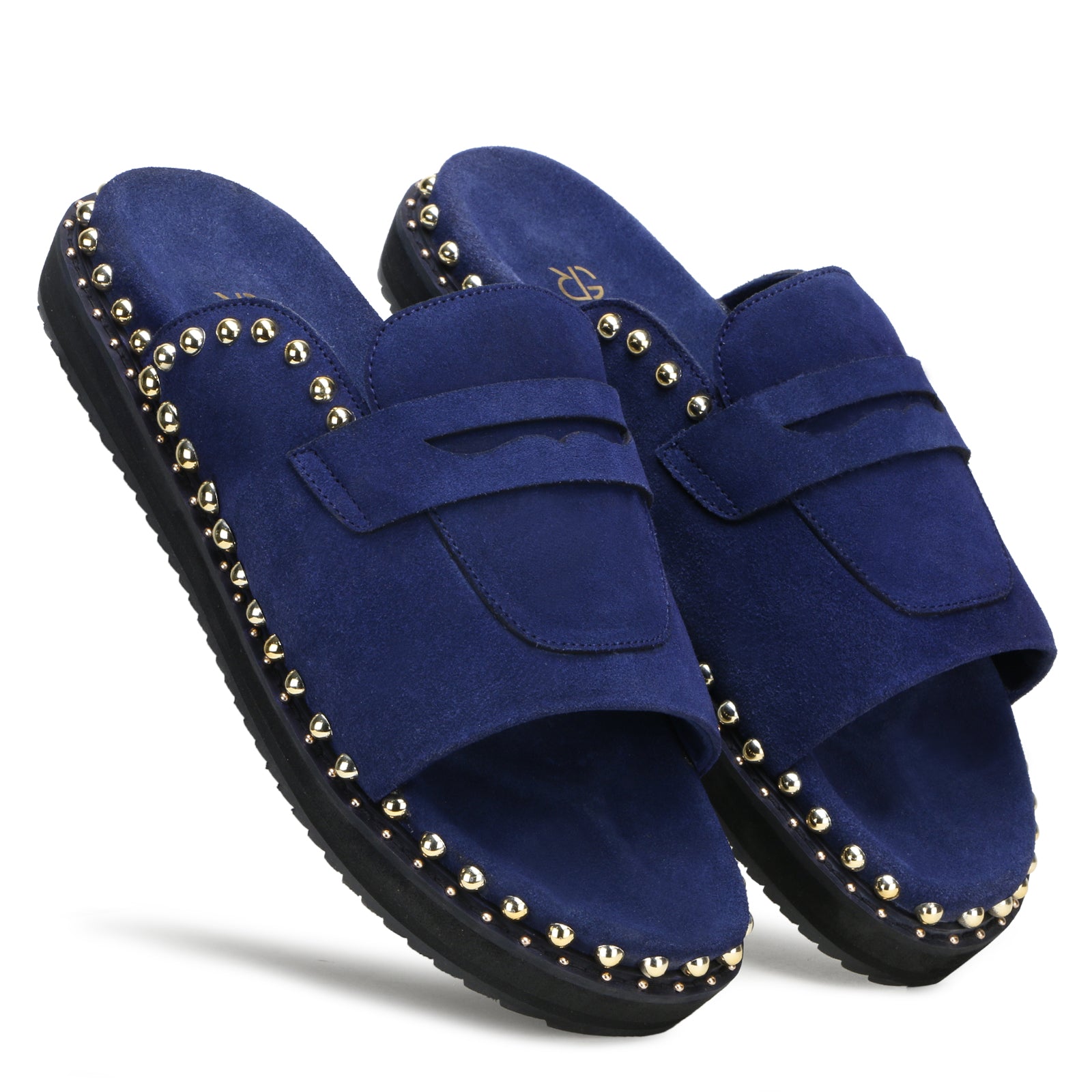 Milano Metal Studded Penny Sliders in Blue