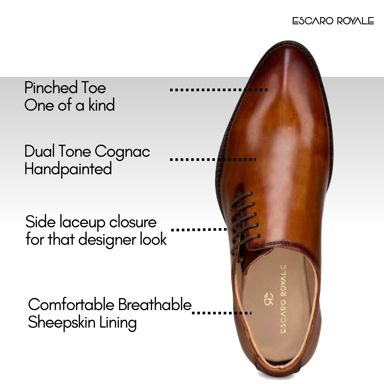 Side Lace-Up Wholecut Oxfords In Cognac