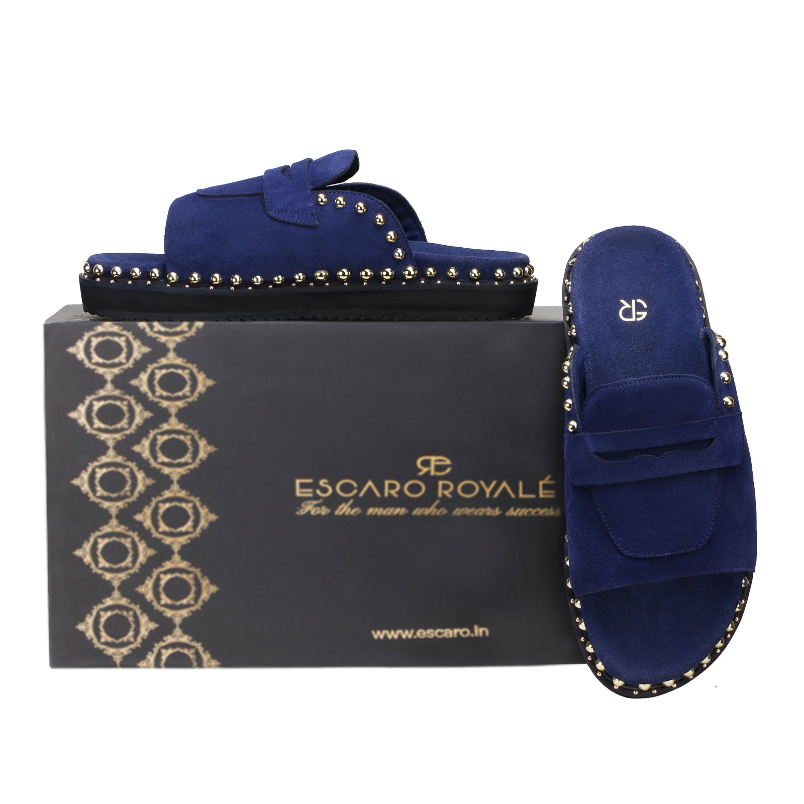Milano Metal Studded Penny Sliders in Blue