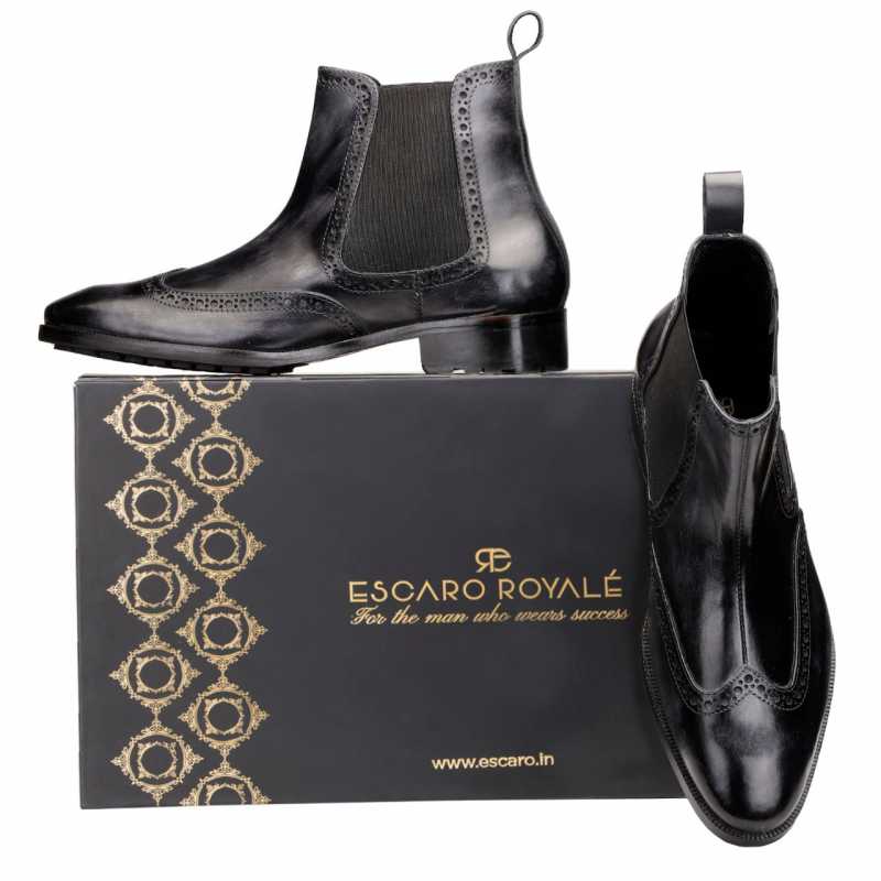 Regal Wingtip Chelsea Boots in Black